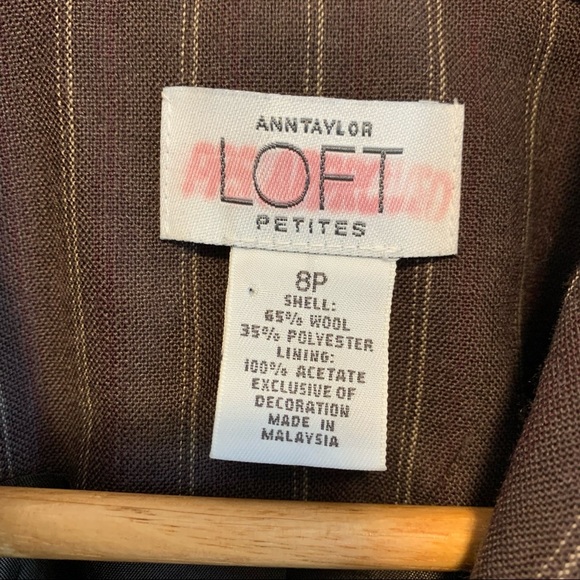 ANN TAYLOR wool blend Blazer Suit Jacket Brown Pin Stripe Career Work Size 8P - Picture 3 of 10